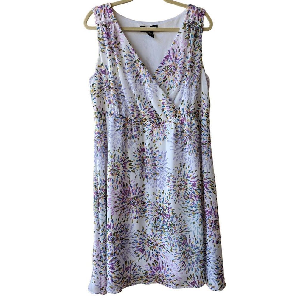 Lane Bryant Women's White Floral Sleeveless Chiffon Mini Dress Size 18